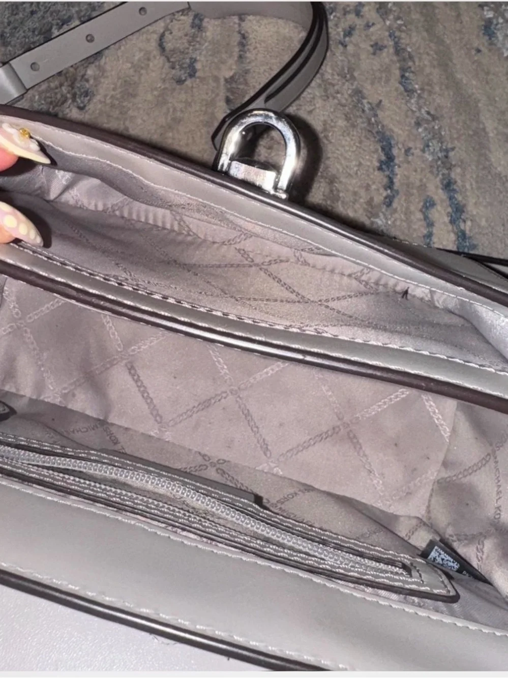 Michael Kors Manhattan Studded Grey Leather Satchel XBody w/ Adjustable Strap